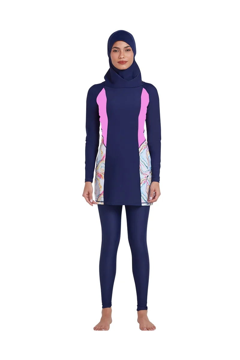 COEGA  Ladies Ladies Modest 3pc Swim Set - Blue Pink Marble